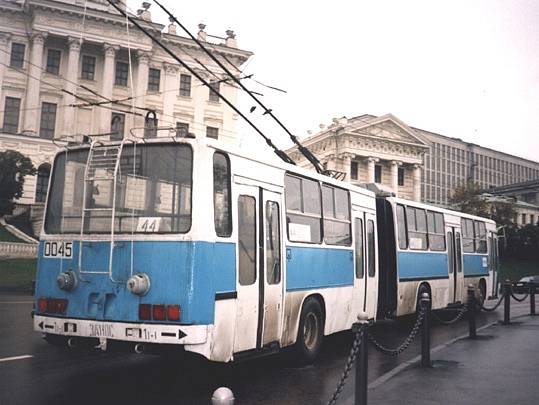 The rear of the 0045 IK283 trolleybus is similar to all Moscow Ikarus 